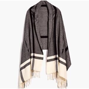 Madewell Flecked Herringbone Black and White Plaid Cape Scarf OS